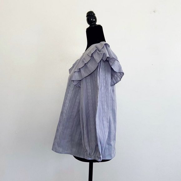SOLD Universal Thread NWT Blue Ruffle Puff Sleeves Cotton Blouse Top S - Picture 4 of 11